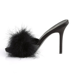 Fabulicious CLASSIQUE-01F Black Vegan Fur Mules Women