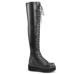 Demonia EMILY-375 Black Vegan Platform Thigh High Boots