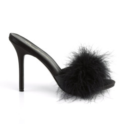 Fabulicious CLASSIQUE-01F Black Vegan Fur Mules Women