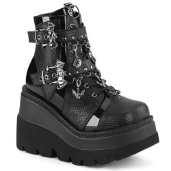 Demonia SHAKER-66 Black Vegan Platform Wedge Ankle Boots
