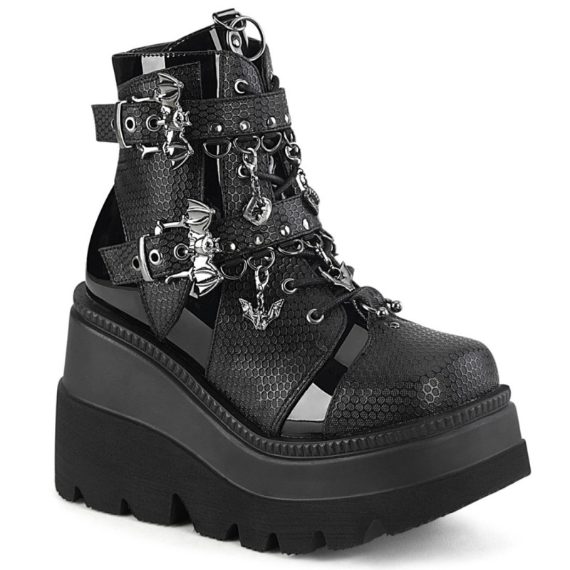 Demonia SHAKER-66 Black Vegan Platform Wedge Ankle Boots Demonia SHAKER-66 Black Vegan Platform Wedge Ankle Boots