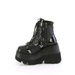 Demonia SHAKER-66 Black Vegan Platform Wedge Ankle Boots