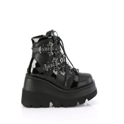 Demonia SHAKER-66 Black Vegan Platform Wedge Ankle Boots
