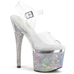 Pleaser ESTEEM-708DM Transparent Silver Chrome Strass
