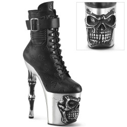 Pleaser RAPTURE-1020STR-02 Black Vegan Leather Silver