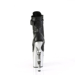 Pleaser RAPTURE-1020STR-02 Black Vegan Leather Silver