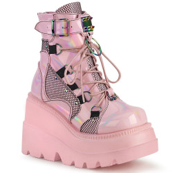 Demonia SHAKER-60 Rose Hologram Platform Wedge Ankle Boots