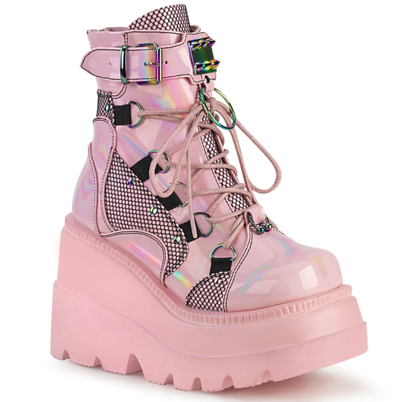 Demonia SHAKER-60 Rose Hologram Platform Wedge Ankle Boots Demonia SHAKER-60 Rose Hologram Platform Wedge Ankle Boots