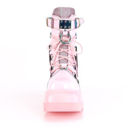 Demonia SHAKER-60 Rose Hologram Platform Wedge Ankle Boots
