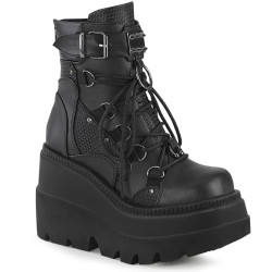 Demonia SHAKER-60 Black Vegan Platform Wedge Ankle Boots