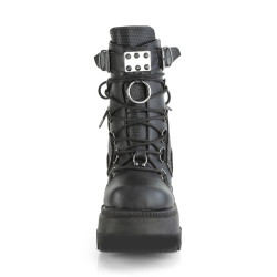 Demonia SHAKER-60 Black Vegan Platform Wedge Ankle Boots