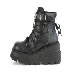 Demonia SHAKER-60 Black Vegan Platform Wedge Ankle Boots