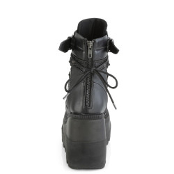 Demonia SHAKER-60 Black Vegan Platform Wedge Ankle Boots