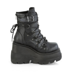 Demonia SHAKER-60 Black Vegan Platform Wedge Ankle Boots