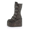 Demonia SWING-230G Black Glitter Platform Buckle Boots