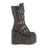 Demonia SWING-230G Black Glitter Platform Buckle Boots
