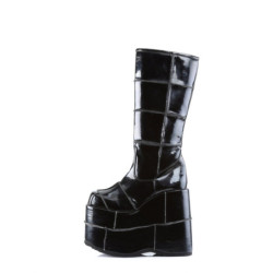 Demonia STACK-301 Black Patent Cyber Platform Men Boots