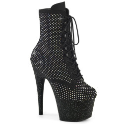 Pleaser ADORE-1020RM Black Vegan Suede Strass Mesh Boots