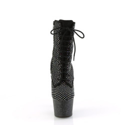 Pleaser ADORE-1020RM Black Vegan Suede Strass Mesh Boots