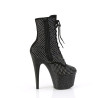 Pleaser ADORE-1020RM Black Vegan Suede Strass Mesh Boots