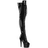 Pleaser ADORE-3021GP Black Glitter Laced Thigh High Boots