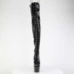 Pleaser ADORE-3021GP Black Glitter Laced Thigh High Boots