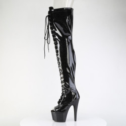 Pleaser ADORE-3021GP Black Glitter Laced Thigh High Boots