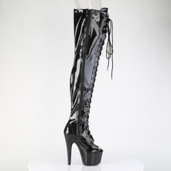 Pleaser ADORE-3021GP Black Glitter Laced Thigh High Boots
