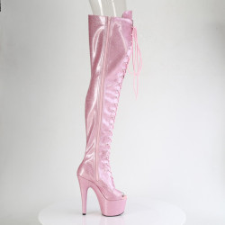 Pleaser ADORE-3021GP Rose Glitter Laced Thigh High Boots