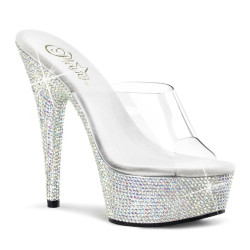 Pleaser BEJEWELED-601DM Transparent Silver High Mules