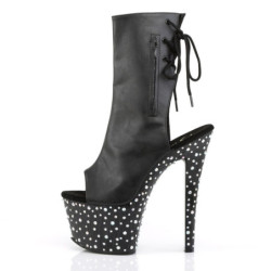 Pleaser STARDANCE-1018-7 Black Vegan Leather Silver