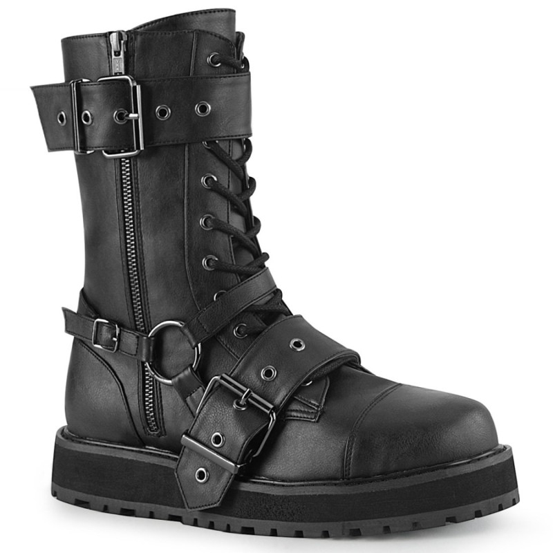 Demonia VALOR-220 Black Vegan Leather Men Harness Boots