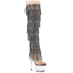 Pleaser ADORE-3019C-RSF Black Fringes Overknee Boots
