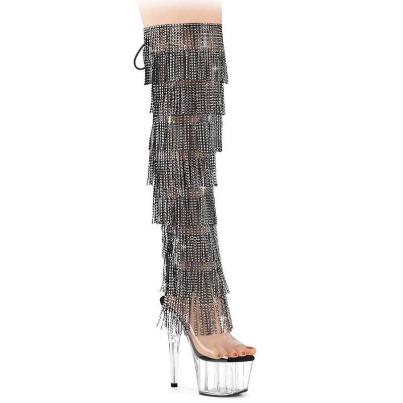Pleaser ADORE-3019C-RSF Black Fringes Overknee Boots