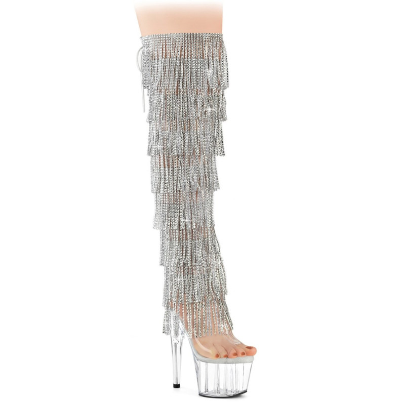 Pleaser ADORE-3019C-RSF Silver Fringes Overknee Boots Pleaser ADORE-3019C-RSF Silver Fringes Overknee Boots