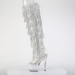 Pleaser ADORE-3019C-RSF Silver Fringes Overknee Boots