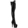 Pleaser ADORE-3020GP Black Glitter Laced Thigh High Boots