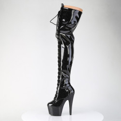 Pleaser ADORE-3020GP Black Glitter Laced Thigh High Boots