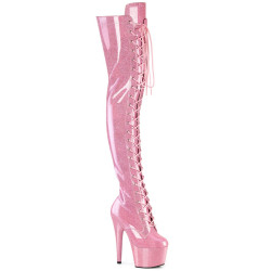 Pleaser ADORE-3020GP Rose Glitter Laced Thigh High Boots