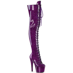 Pleaser ADORE-3020GP Purple Glitter Laced Thigh High Boots