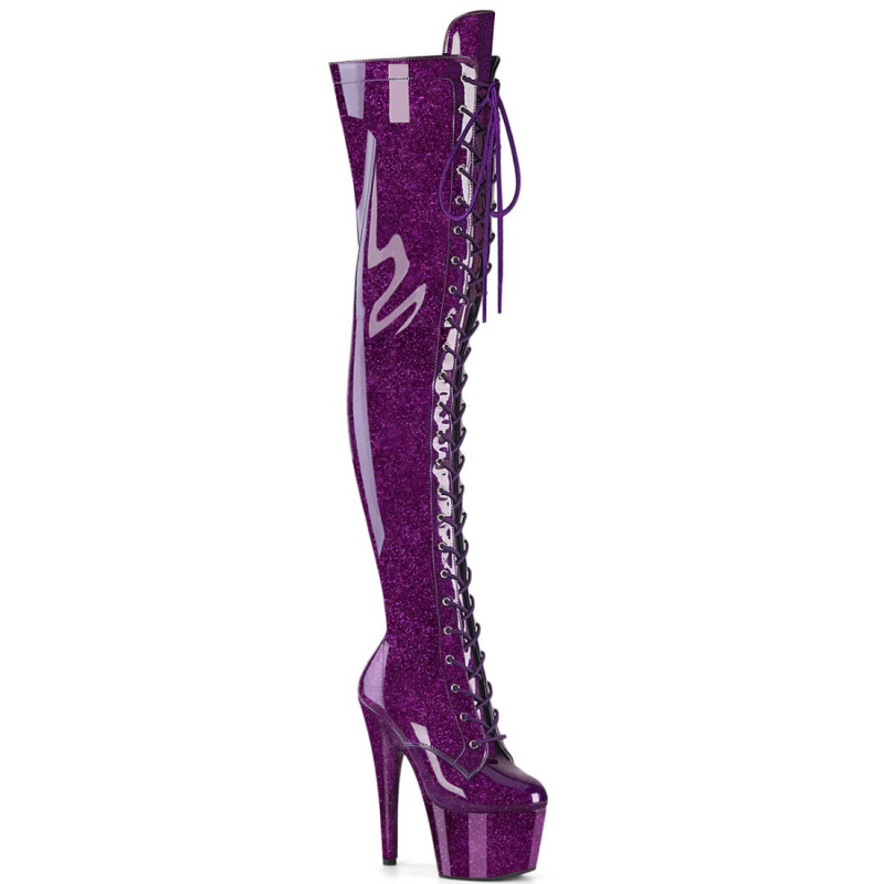 Pleaser ADORE-3020GP Purple Glitter Laced Thigh High Boots Pleaser ADORE-3020GP Purple Glitter Laced Thigh High Boots