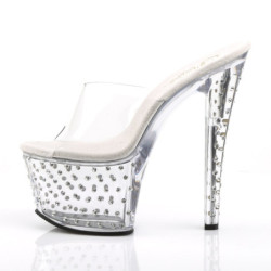 Pleaser STARDUST-701 Clear Strass Platform Heeled Mules