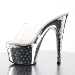 Pleaser STARDUST-701 Chrome Strass Platform Heeled Mules