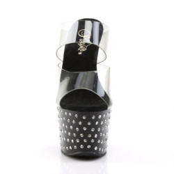 Pleaser STARDUST-702 Black Strass Platform Heeled Mules
