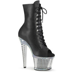 Pleaser SPECTATOR-1021RS Black Vegan Leather Silver