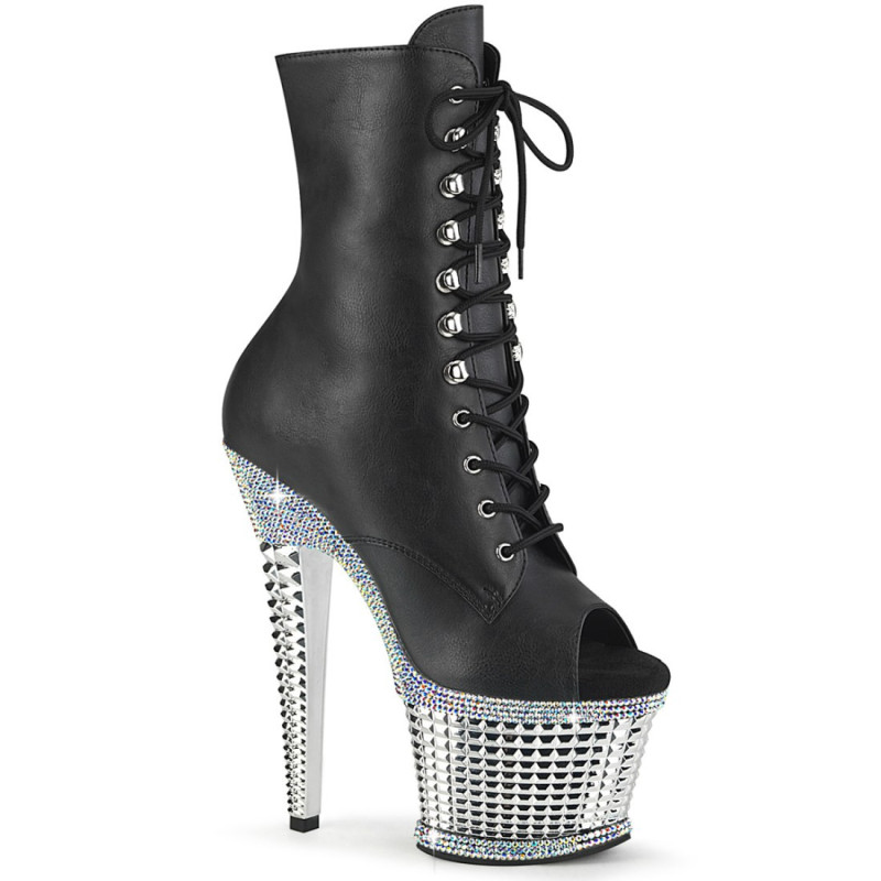 Pleaser SPECTATOR-1021RS Black Vegan Leather Silver Pleaser SPECTATOR-1021RS Black Vegan Leather Silver