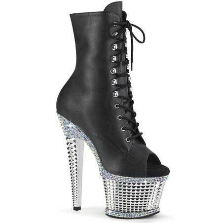 Pleaser SPECTATOR-1021RS Black Vegan Leather Silver