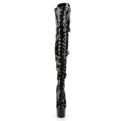 Pleaser ADORE-3028 Patent Buckle Thigh High Boots