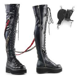Demonia EMILY-377 Black Vegan Platform Thigh High Boots
