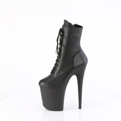 Pleaser FLAMINGO-1020 Black Leather Heeled Ankle Boots